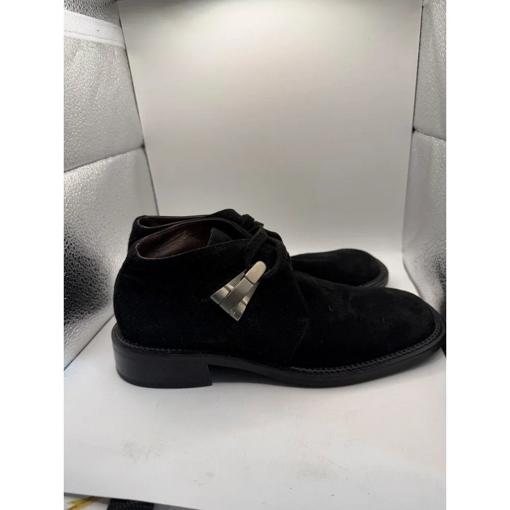 Goffredo Fantini Black Suede Chukka Boots Italy Metal Toggle Square Toe Mens 37‎